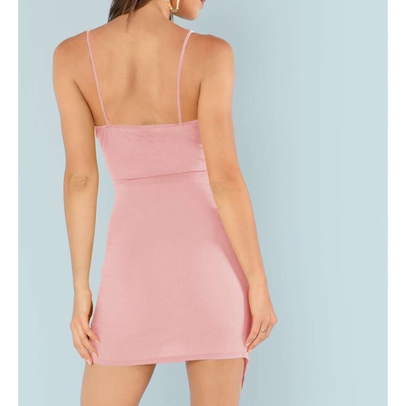 Pastel Pink Sleeveless Wrap Asymmetrical Dress - Picture 2 of 8